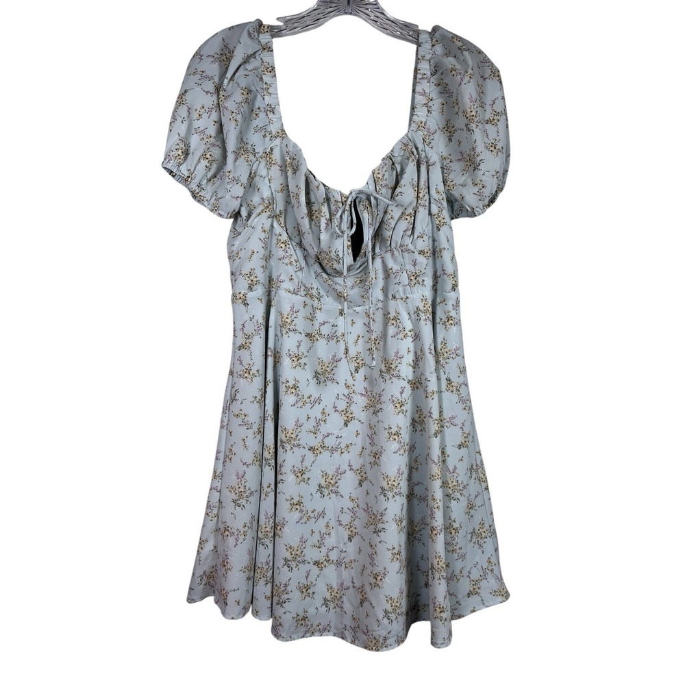 WINDSOR Sz M Dress Budding Romance Floral Chiffon Skater Mini Lt Blue Milkmaid
